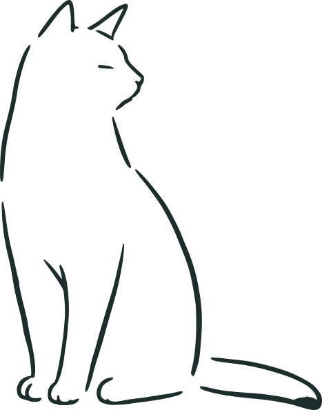 Zeichnung von einer Katze als Umriss, sitzend und zur Seite schauend.