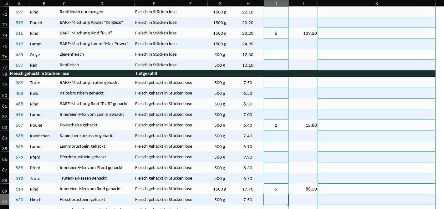 Printscreen zu Produkte auf der BigPet Vorbestellliste auswählen